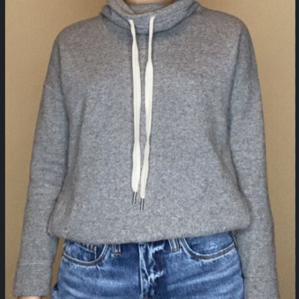 J.crew wool blend sweatshirt cropped cowl neck with drawstrings size small